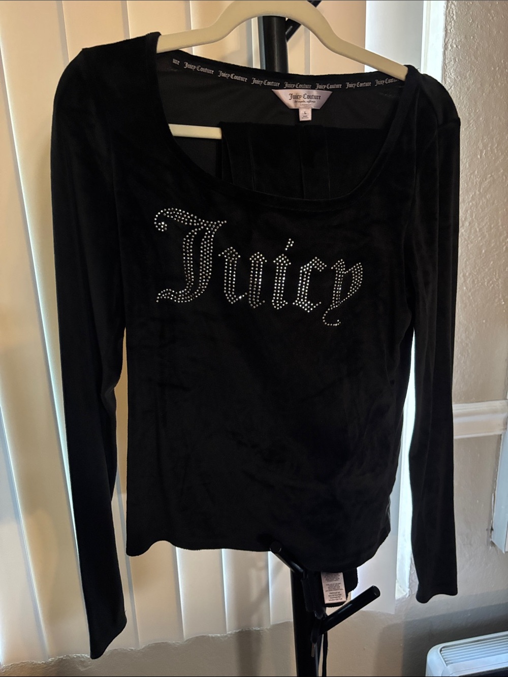 Juicy Couture Black Velour Long Sleeve Top with Crystal 'Juicy' Logo Set